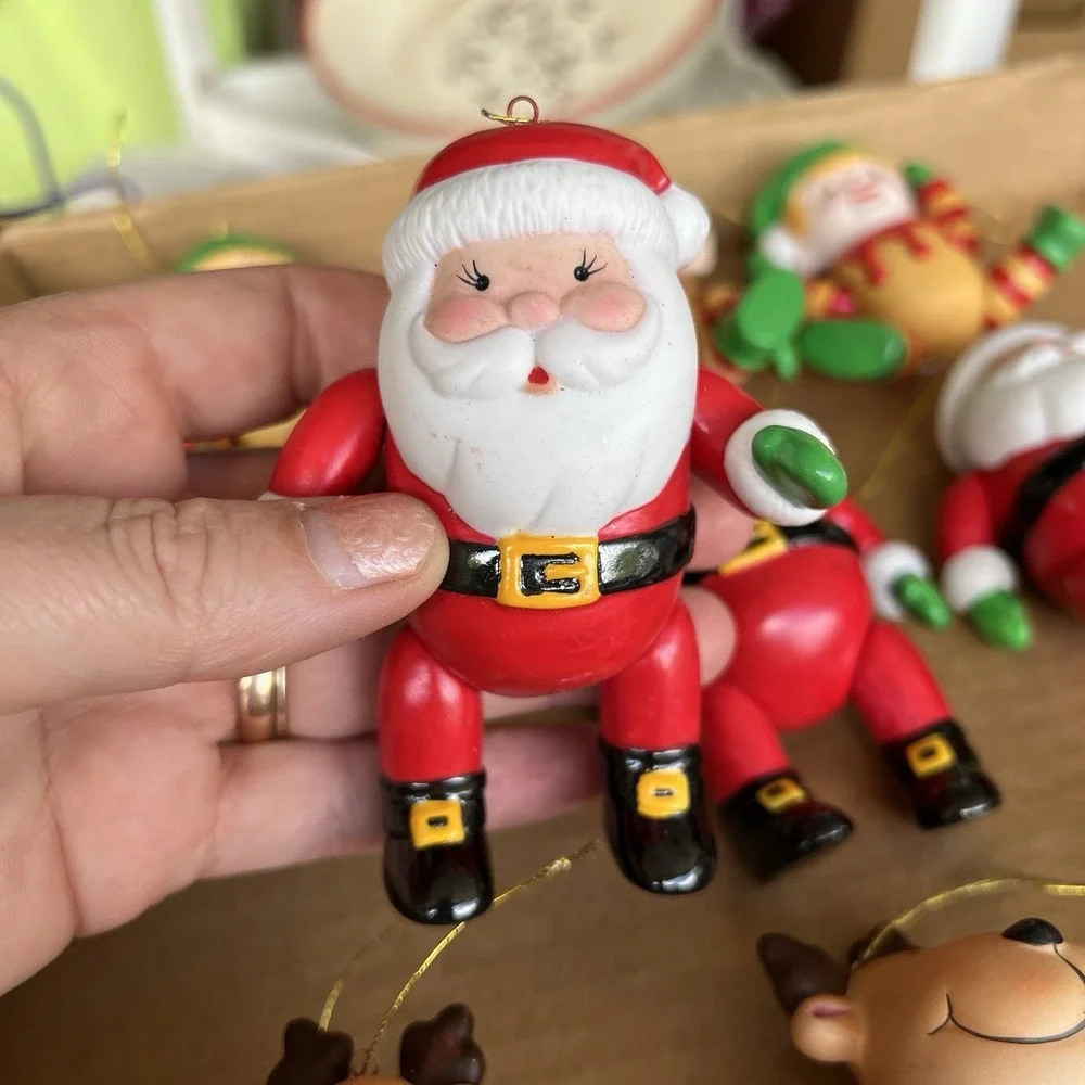 9 Avon Santa‎ & Friends Action Xmas Ornaments Elf Reindeer & Santa 1984 Ceramic